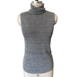Linda Allard Ellen Tracy Metallic Silver Sleeveless Knit Top Size Medium